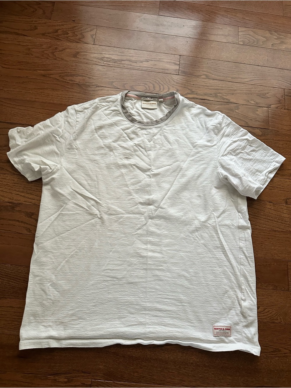 Scotch & Soda Amsterdam Cream Waffle Weave Cotton Stretch Logo T-Shirt Sz XL